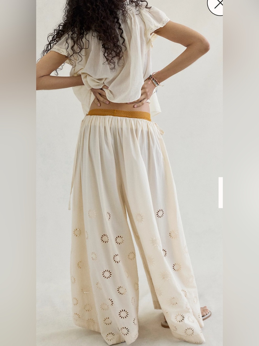 Free People Cream Eyelet Wide-Leg Pants - Picture 3 of 4